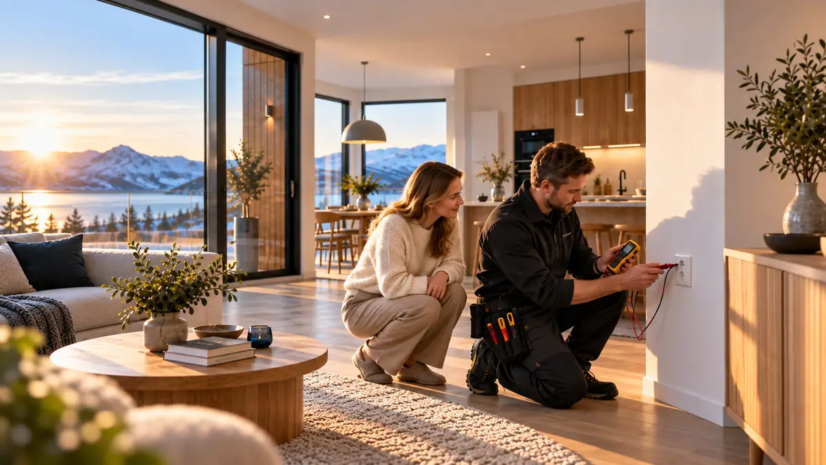 Elektriker utfører sikkerhetskontroll i en moderne bolig